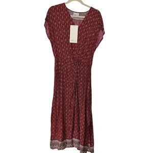 BLU HEAVEN Red Black White Floral Abstract Design Maxi Dress Large